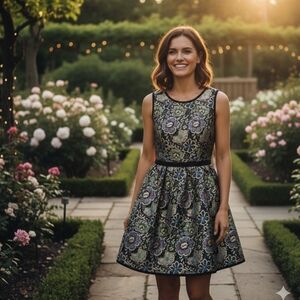 LADAKH Colorful Brocade Metallic Short Cocktail Dress Size 6